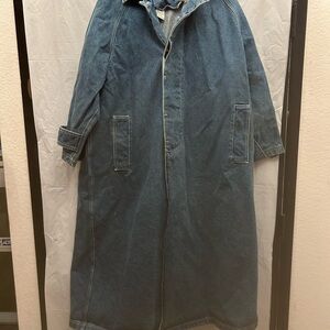 Calvin Women’s Long Blue Denim Jean Button Down Coat Sz One Size Pre-Owned